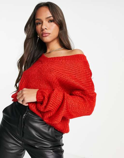 QED London – Pullover in Rot mit V-Ausschnitt