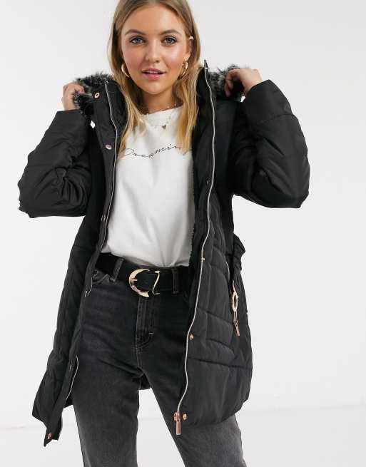 QED London quilted puffer coat in black | ASOS