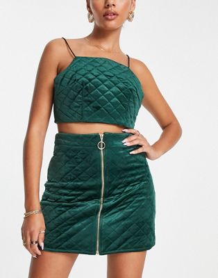 QED London quilted velvet zip through mini skirt co-ord in teal