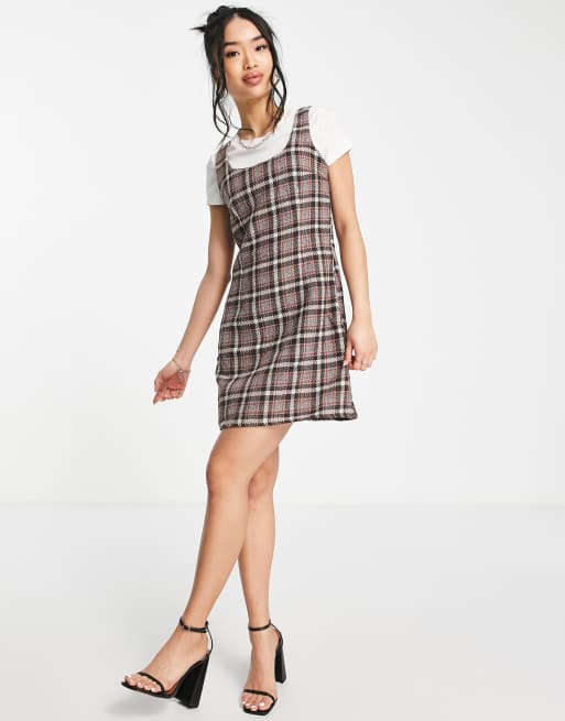 QED London - Robe courte en tweed à carreaux - Marron, 3 de 4