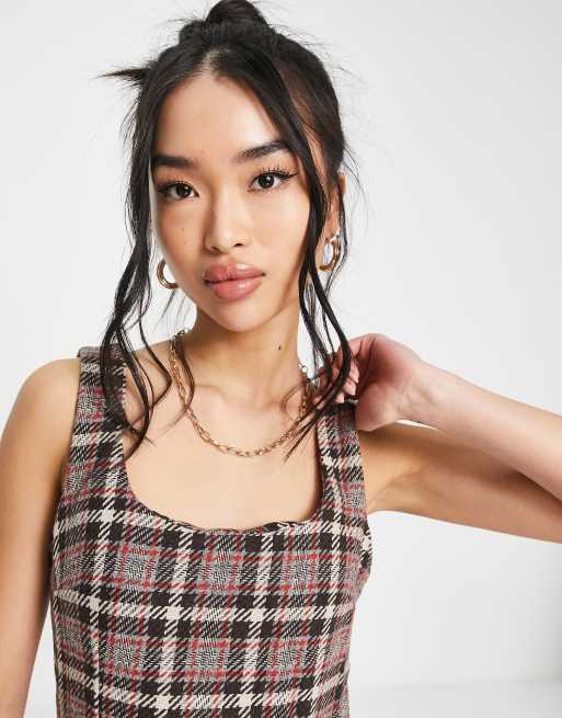 QED London - Robe courte en tweed à carreaux - Marron, 4 de 4