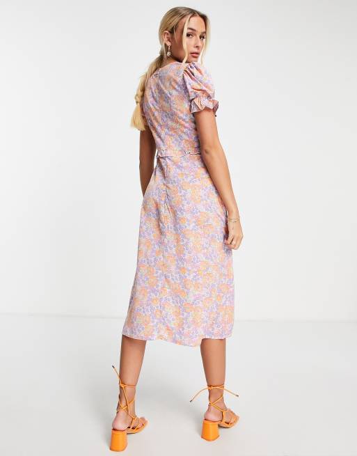 QED London - Robe mi-longue à volants et col V - Imprimé fleuri, 3 de 4