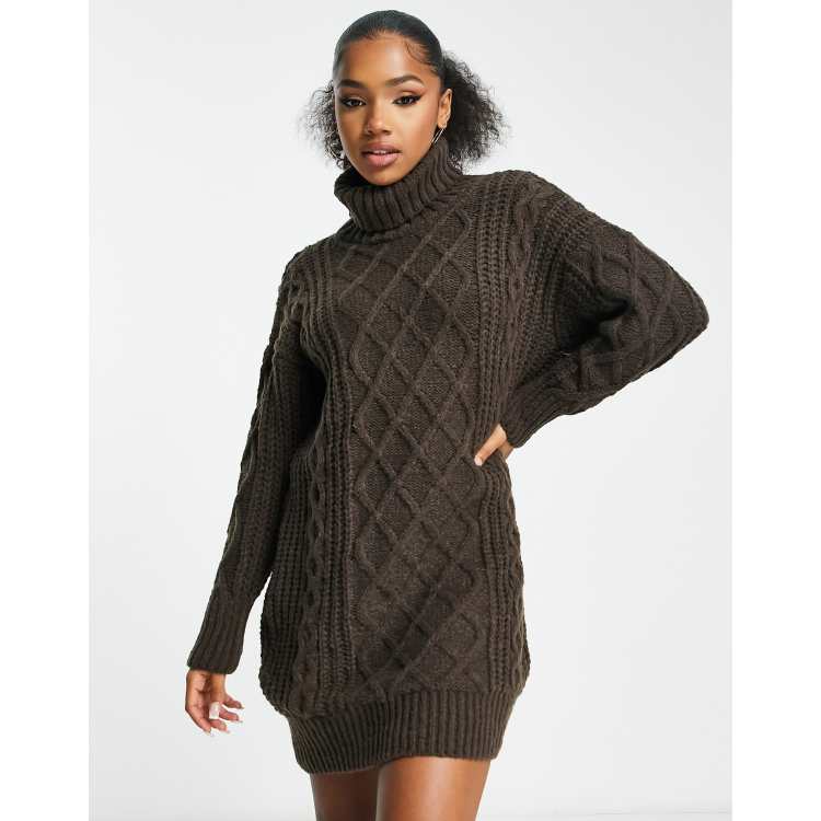 Cable Knit Cowl-Neck Sweater Dress