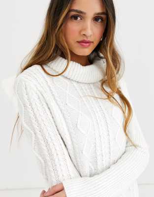 white roll neck knitted jumper