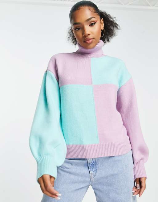 Colour block sale roll neck jumper