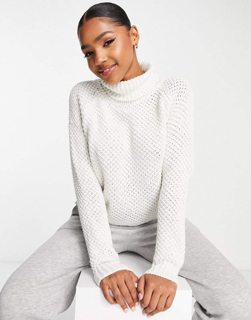 QED London roll neck sweater in ivory-White