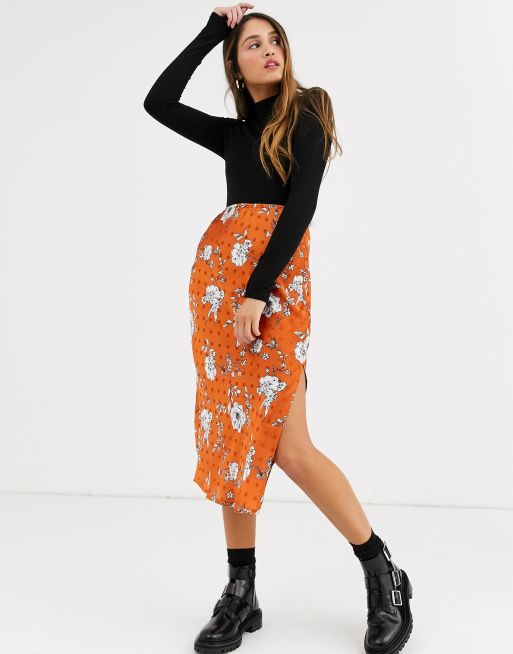 Rust floral midi skirt hotsell