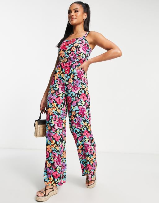 ASOS DESIGN pleated jumpsuit with belt in red floral