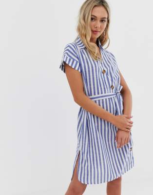 blue striped shirt dress