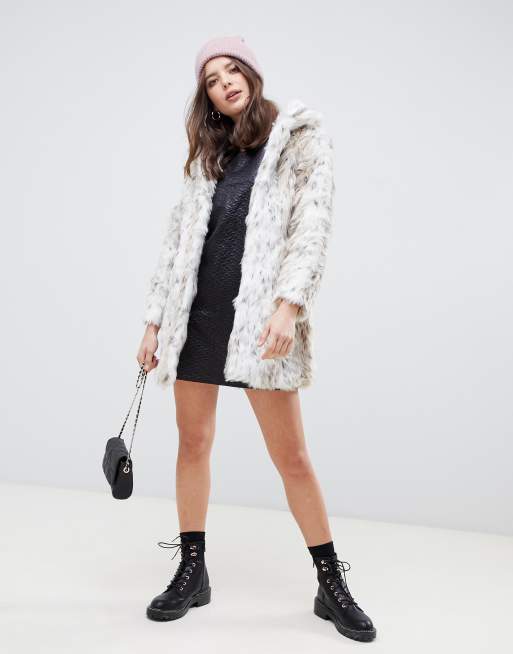 Snow leopard faux hot sale fur coat