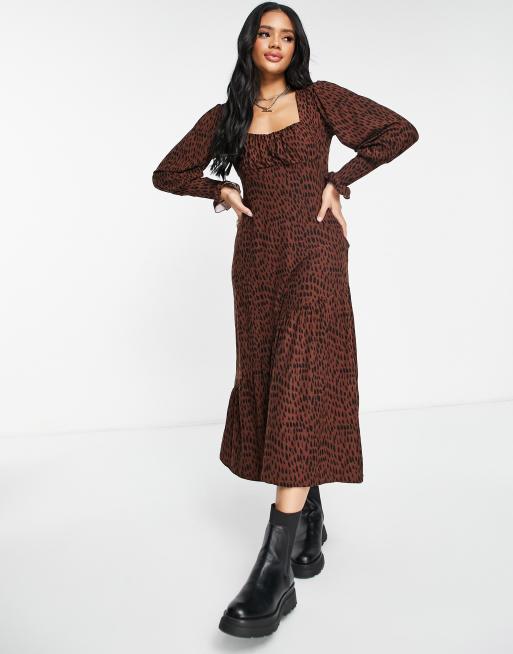QED London soft touch ruched front midi dress in abstract print