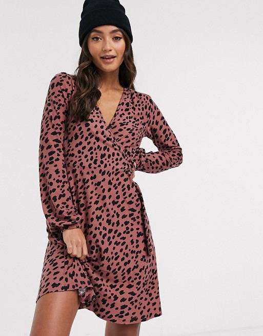 QED London soft touch wrap dress in abstract animal print
