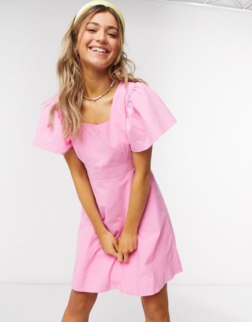 QED London square neck mini dress in pink