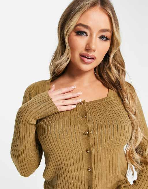 London Cardigan Square QED London Square Neck Ribbed Cardigan In - Main Image