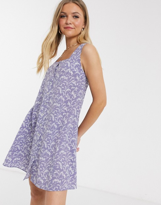 QED London square neck swing dress in lilac floral
