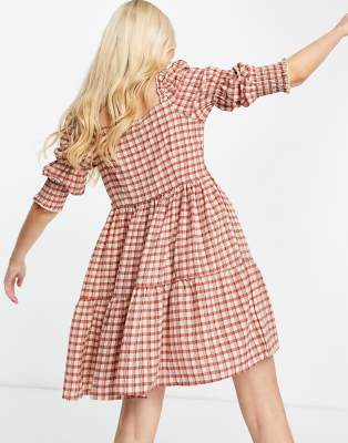 tan gingham dress