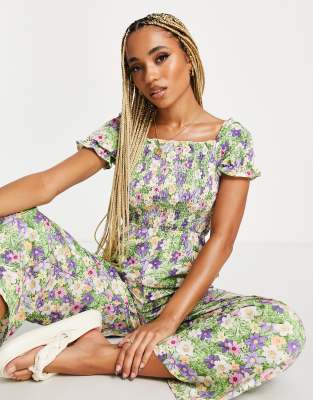 QED London square neck wide leg jumpsuit in floral print