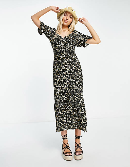 QED London sweetheart neckline midaxi dress in floral print