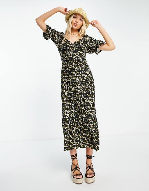 QED London sweetheart neckline midaxi dress in floral print