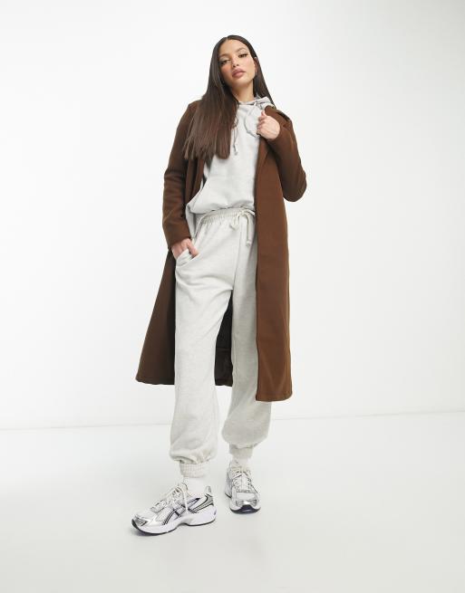 QED London Tall belted longline coat in chocolate brown, 4 of 4