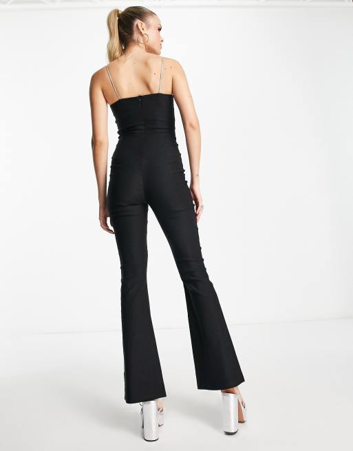 Tall Black Corset Detailed Wide Leg Jumpsuit