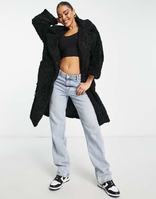 Asos black store teddy coat