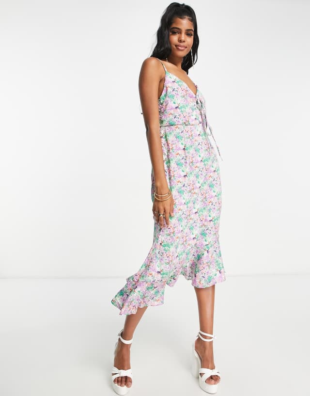 QED London - tie front midi dress in floral print