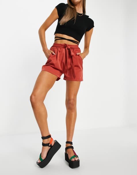 QED London tie waist shorts in rust - view 1