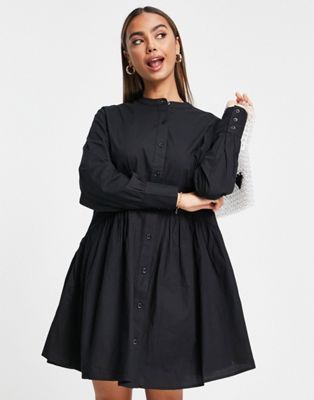 QED London tiered shirt dress in black
