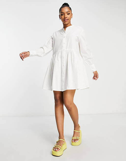 QED London tiered shirt dress in white
