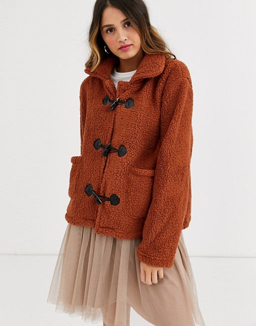 QED London toggle borg jacket in brown