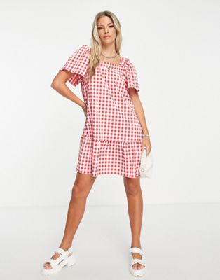 QED London trapeze mini dress in red gingham
