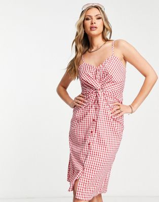 QED London twist front cami mini dress in red gingham