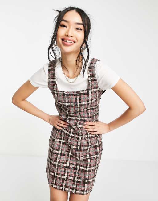 QED London - Vestito corto in tweed marrone a quadri