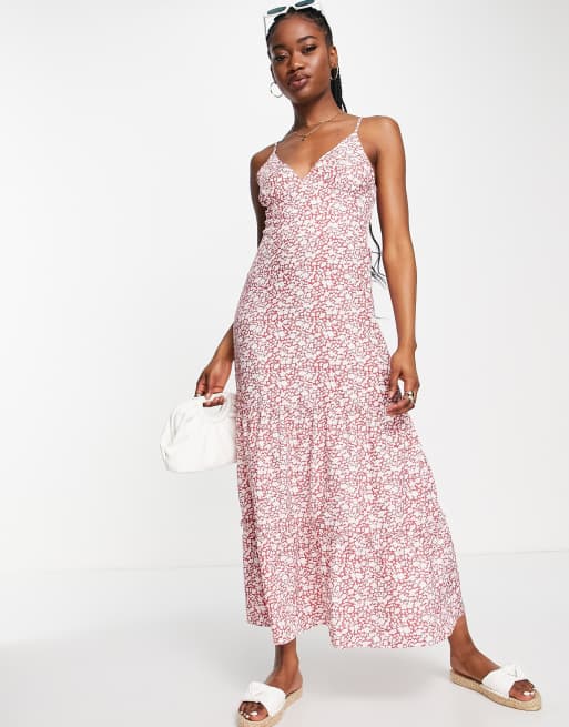 QED London - Vestito lungo a balze rosso a fiori