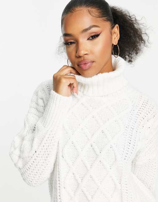 QED London Vestito maglione dolcevita in maglia a trecce color