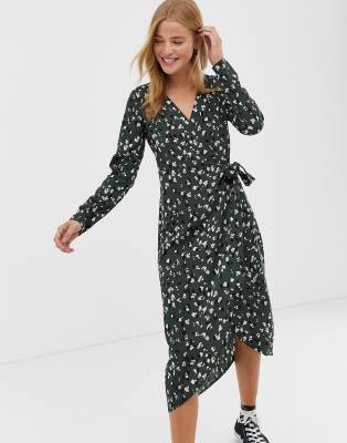 wrap front midi dress