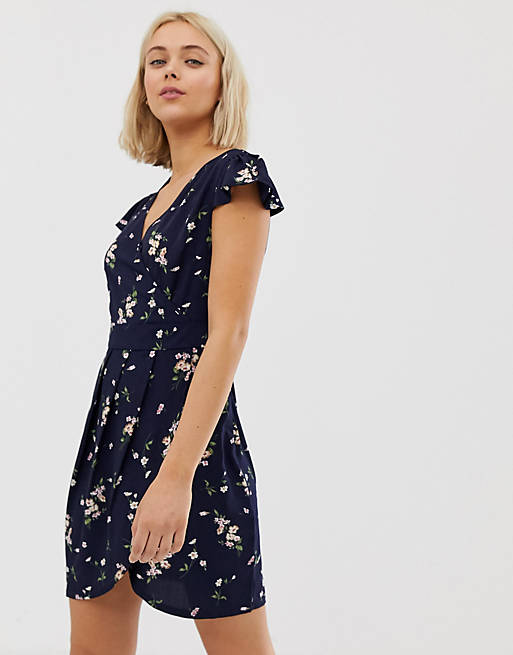 QED London wrap front tulip dress in floral print | ASOS