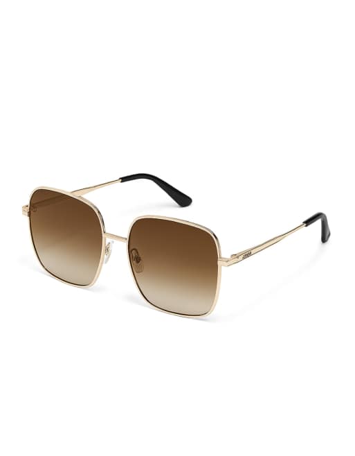 Quay 5th ave 70s large square metal frame sunglasses in gold with brown lens, 2 of 3