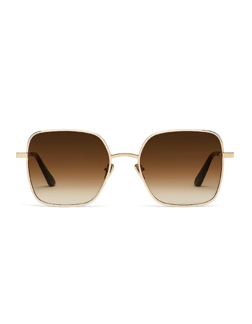 Quay 5th ave 70s large square metal frame sunglasses in gold with brown lens, 3 of 3