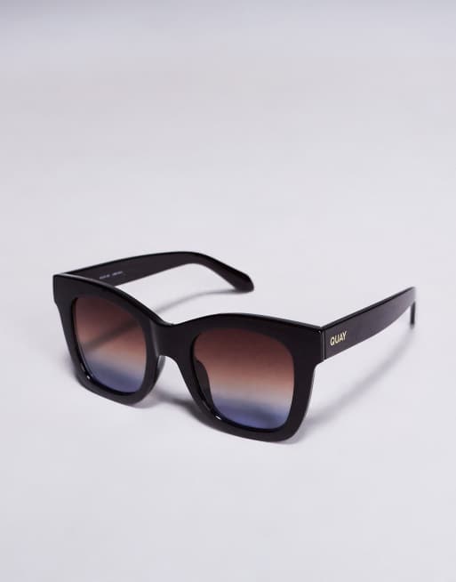 Quay after hours cat eye sunglasses in black with brown blue gradient lens, 2 of 3