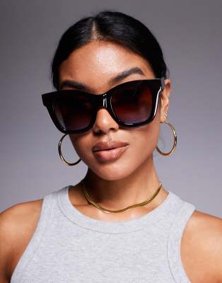 Quay after hours cat eye sunglasses in black with brown blue gradient lenses