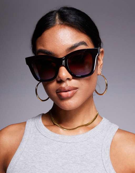 Quay after hours cat eye sunglasses in black with brown blue gradient lenses