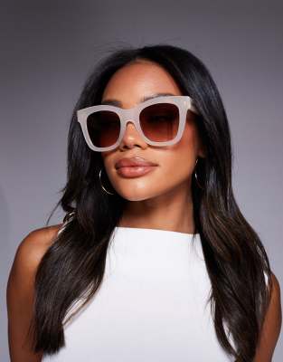 Quay after hours cat eye sunglasses in milky white with brown lenses