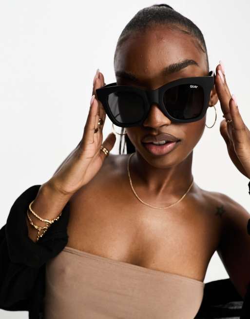 Quay – After Hours – Eckige Sonnenbrille in Schwarz