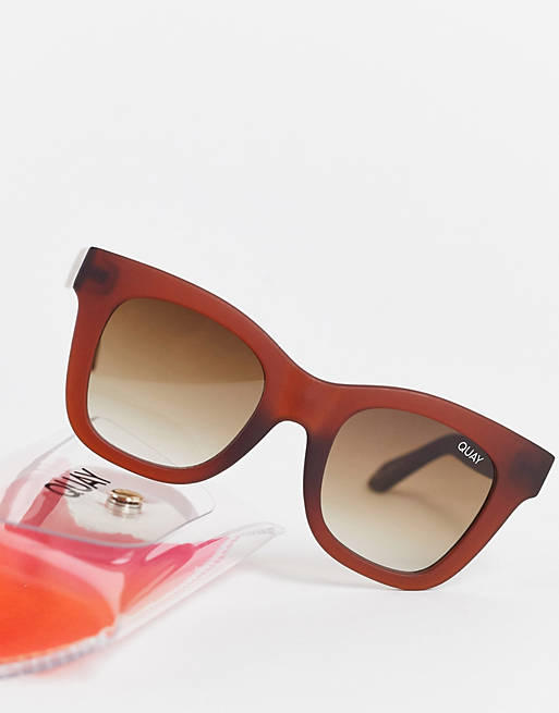  Quay After Hours unisex square sunglasses in frosted brown with smokey lens 