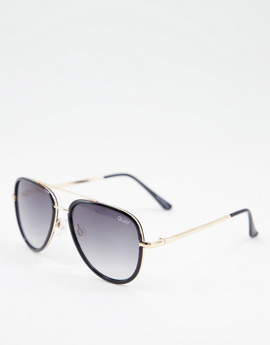 quay - all in - aviator-solbriller med brunt og sort stel og røgfarvede glas