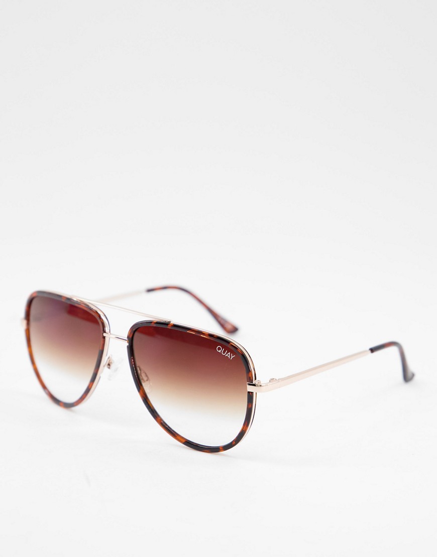 Quay All In aviator sunglasses in brown tort fade