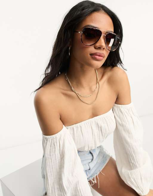 Quay All In aviator sunglasses in brown tort fade