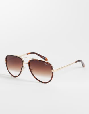 Quay - All In - Kleine Pilotensonnenbrille in Schildpattoptik und Gold-Metall-Brown